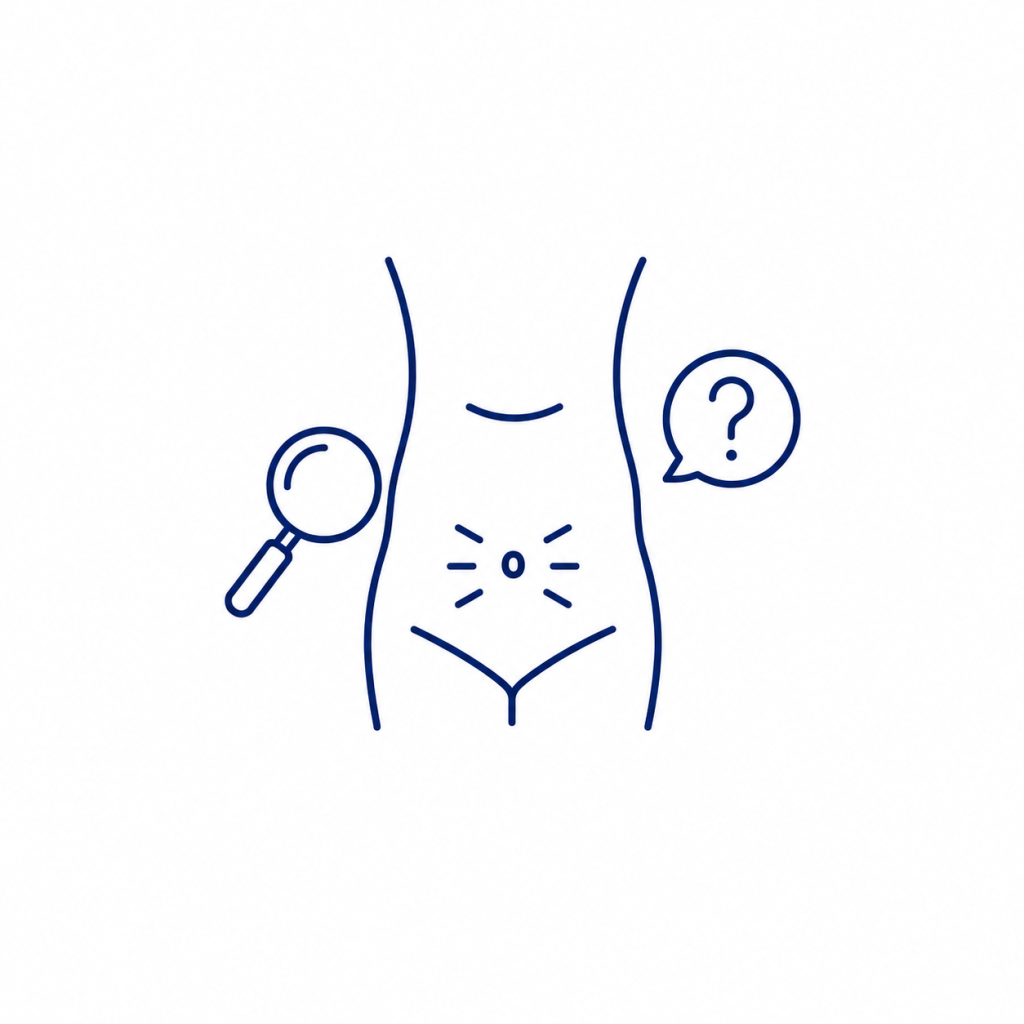 Icono médico minimalista: abdomen en revisión