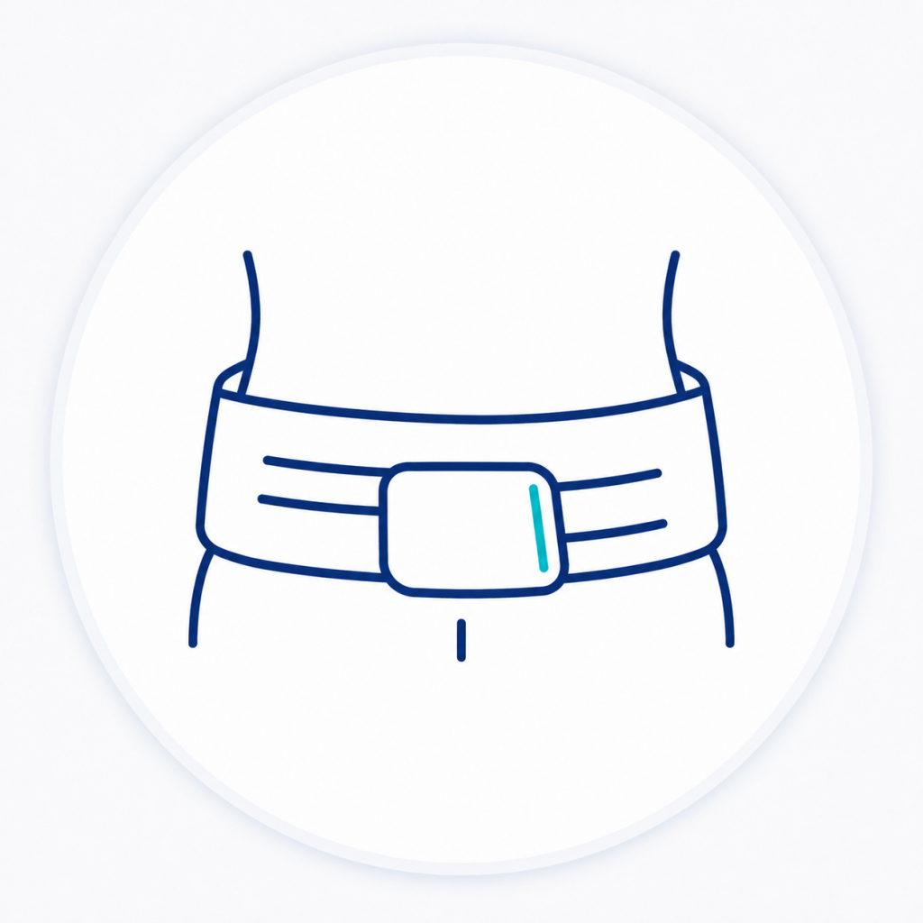 Icono que representa sensación de zona cargada o tensión en la pared abdominal.