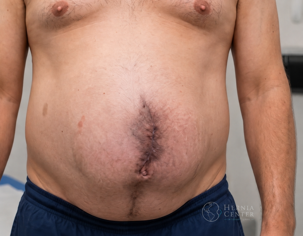 Fotografia de una hernia incisional