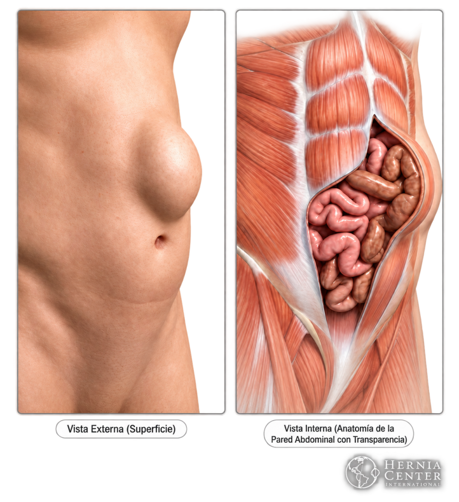 Síntomas de una hernia: bulto abdominal y anatomía interna